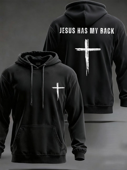 Hombres Jesús tiene mi espalda Cruz Fe Casual Hoodie