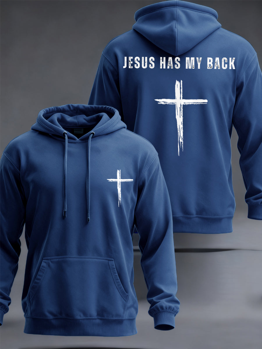 Hombres Jesús tiene mi espalda Cruz Fe Casual Hoodie