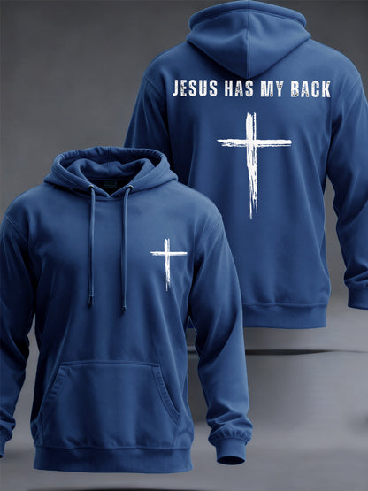 Hombres Jesús tiene mi espalda Cruz Fe Casual Hoodie