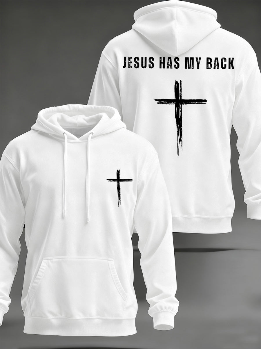 Hombres Jesús tiene mi espalda Cruz Fe Casual Hoodie