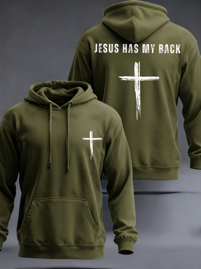 Hombres Jesús tiene mi espalda Cruz Fe Casual Hoodie