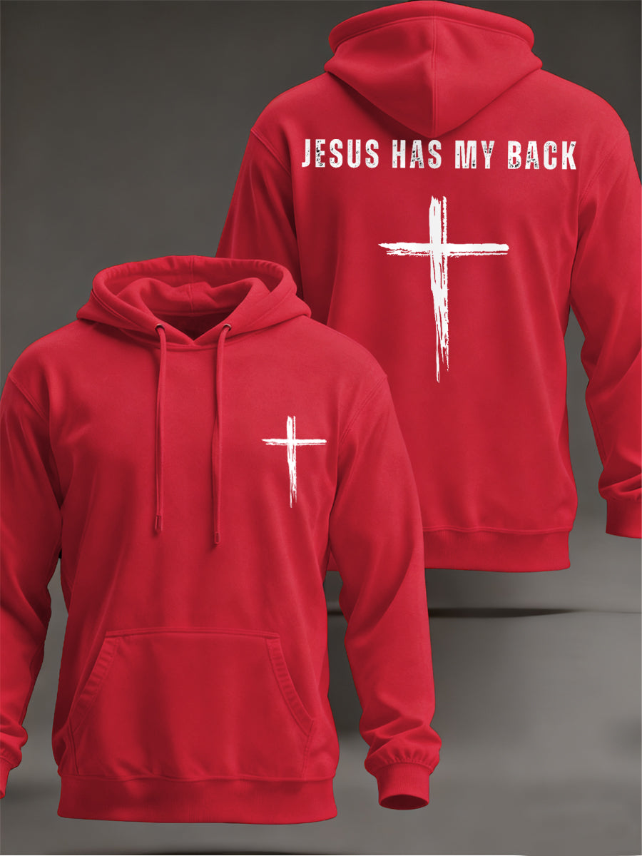 Hombres Jesús tiene mi espalda Cruz Fe Casual Hoodie