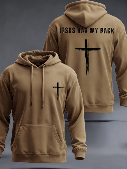 Hombres Jesús tiene mi espalda Cruz Fe Casual Hoodie