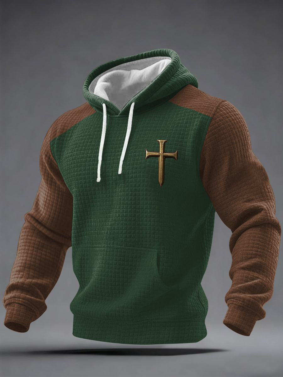 Hombres Cross Faith Print Casual Sudadera con capucha a cuadros