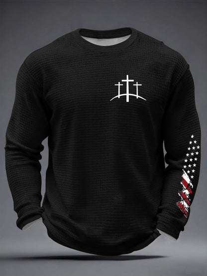 Camiseta de manga larga Christian Cross Waffle para hombre