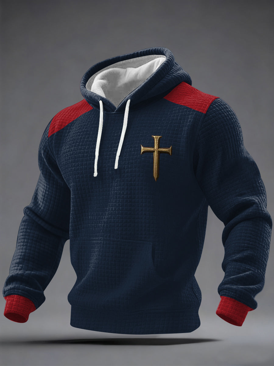 Hombres Cross Faith Print Casual Sudadera con capucha a cuadros