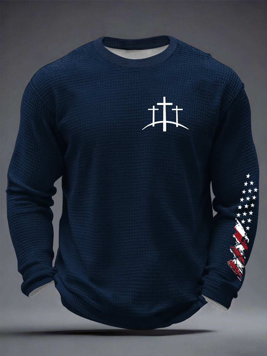 Camiseta de manga larga Christian Cross Waffle para hombre