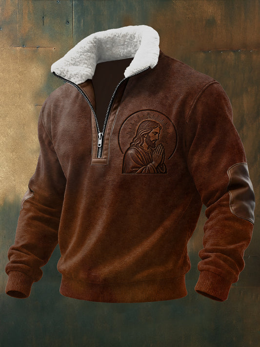 Retro Jesus Print Casual Sudadera con capucha