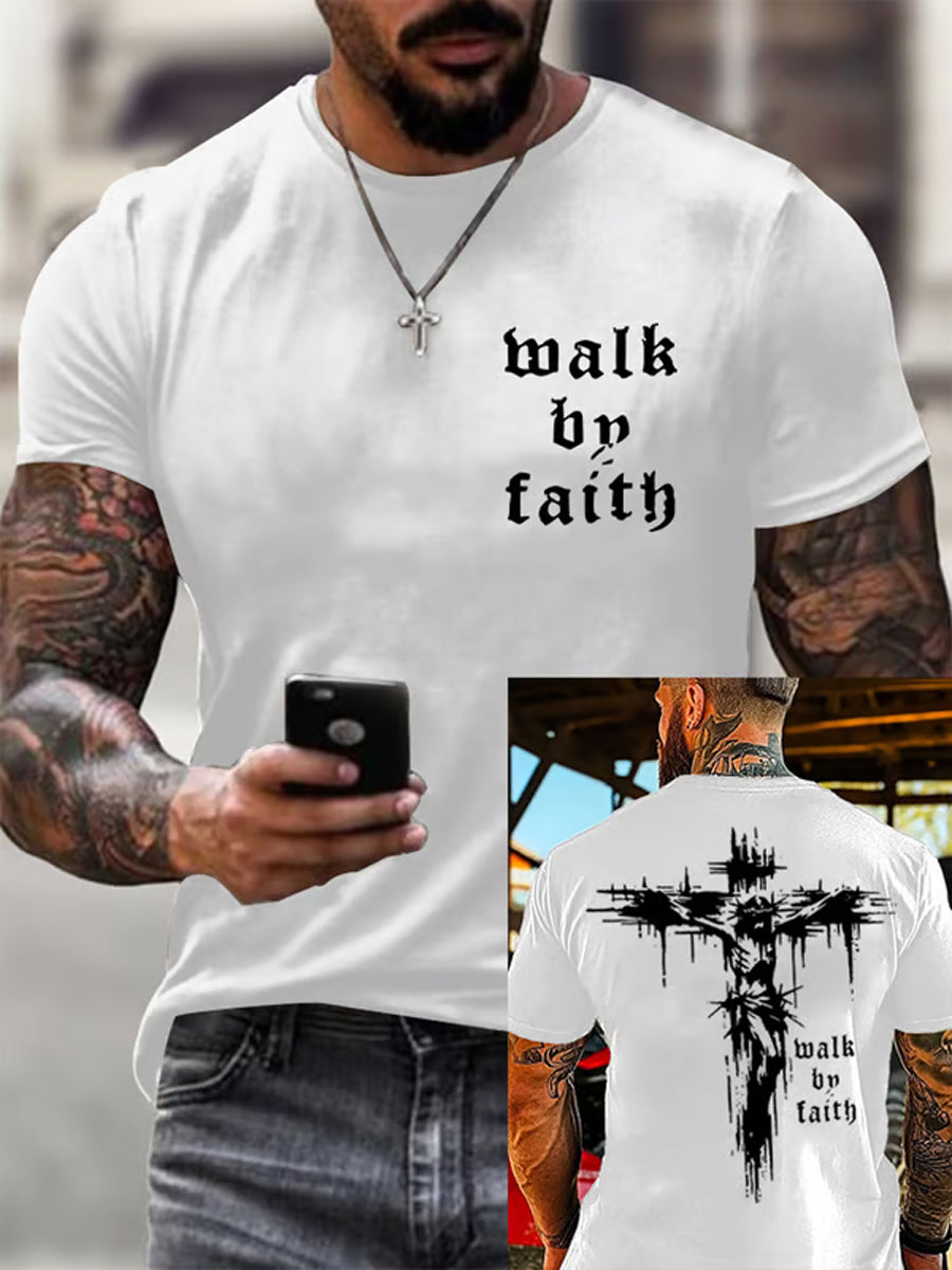 Camiseta de manga corta con estampado cruzado Christian Walk By Faith para hombre