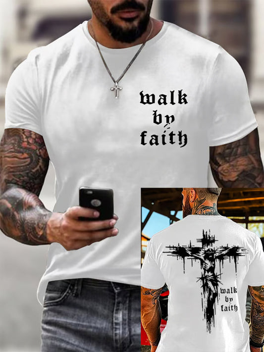 Camiseta de manga corta con estampado cruzado Christian Walk By Faith para hombre