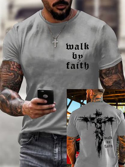 Camiseta de manga corta con estampado cruzado Christian Walk By Faith para hombre