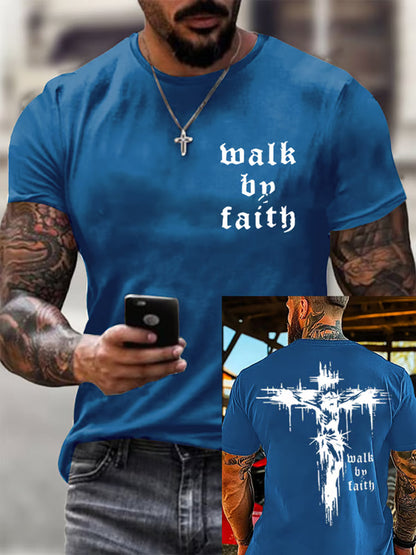 Camiseta de manga corta con estampado cruzado Christian Walk By Faith para hombre