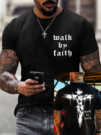 Camiseta de manga corta con estampado cruzado Christian Walk By Faith para hombre