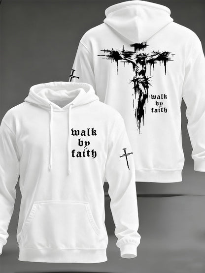 Hombres Christian Walk By Faith Cruz Imprimir Sudadera con capucha