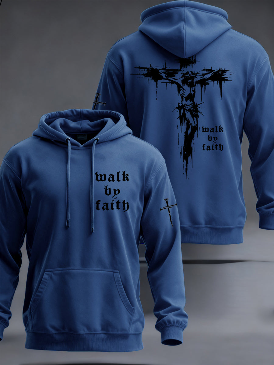 Hombres Christian Walk By Faith Cruz Imprimir Sudadera con capucha