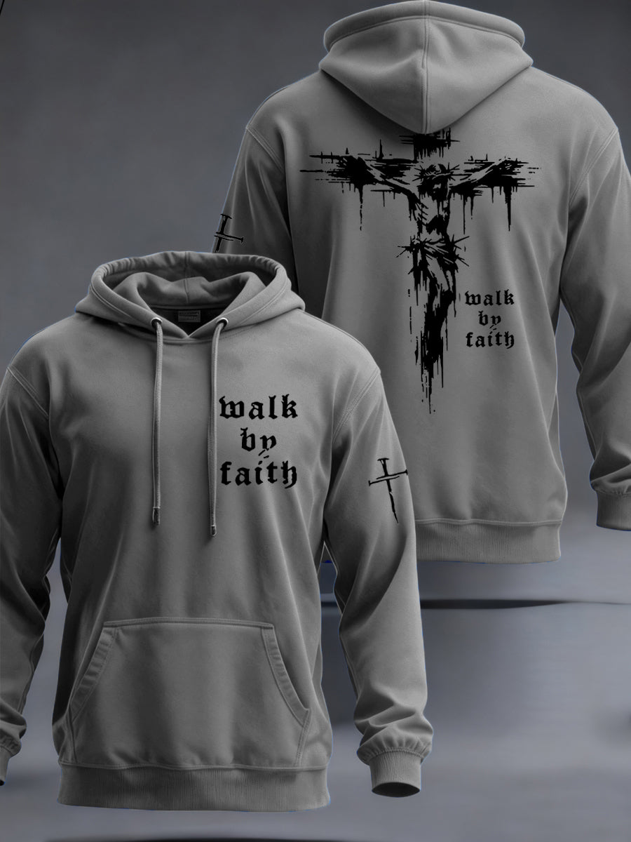 Hombres Christian Walk By Faith Cruz Imprimir Sudadera con capucha