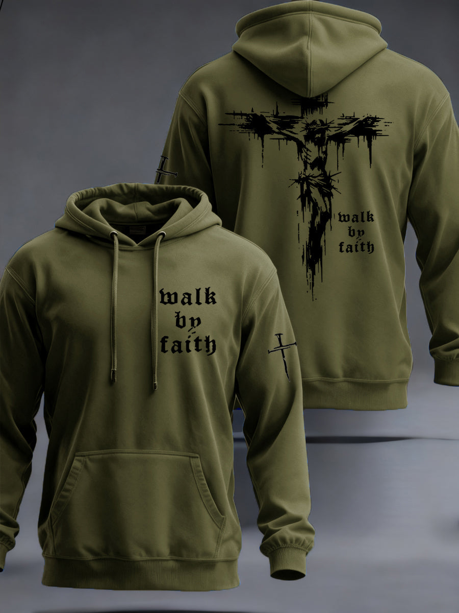 Hombres Christian Walk By Faith Cruz Imprimir Sudadera con capucha