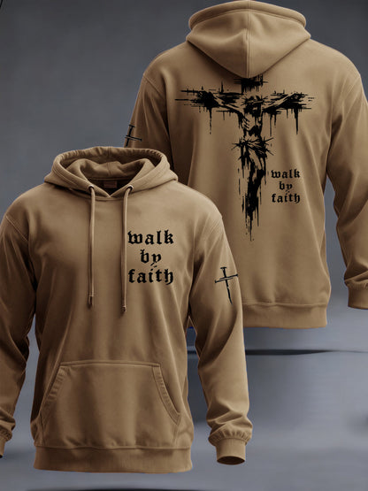 Hombres Christian Walk By Faith Cruz Imprimir Sudadera con capucha