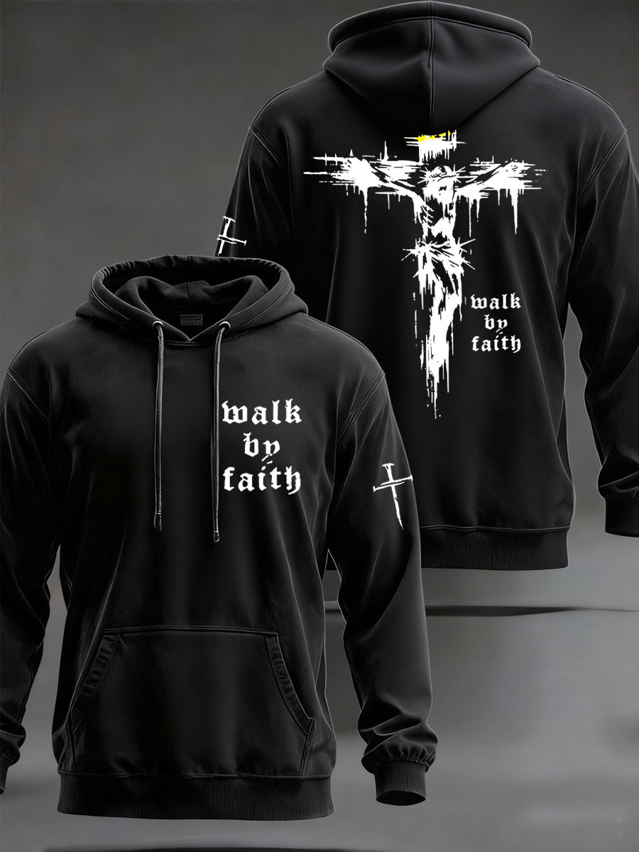 Hombres Christian Walk By Faith Cruz Imprimir Sudadera con capucha