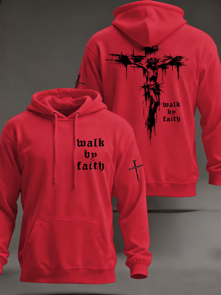 Hombres Christian Walk By Faith Cruz Imprimir Sudadera con capucha