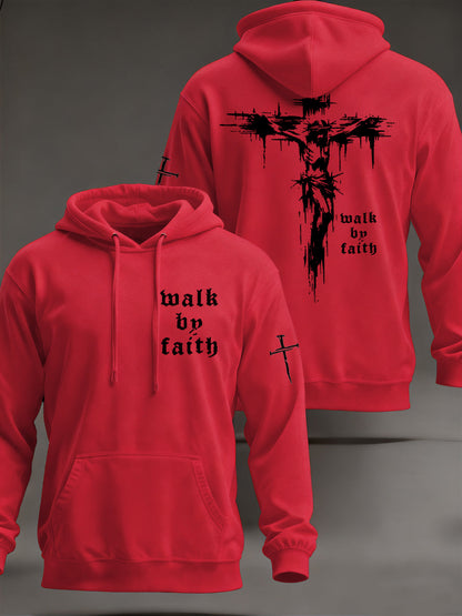 Hombres Christian Walk By Faith Cruz Imprimir Sudadera con capucha