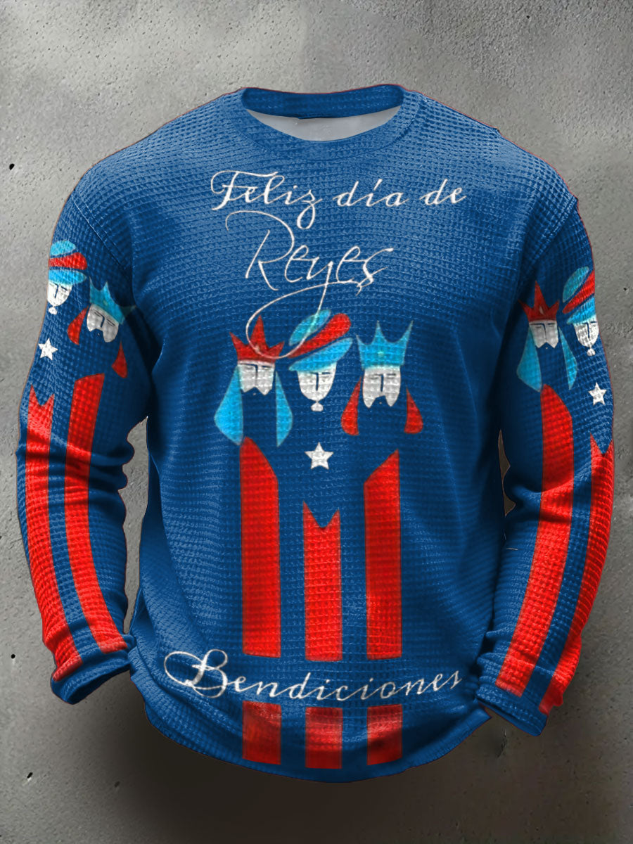 Hombres Puerto Rico Tres Reyes Día Arte Impreso Waffle Tops