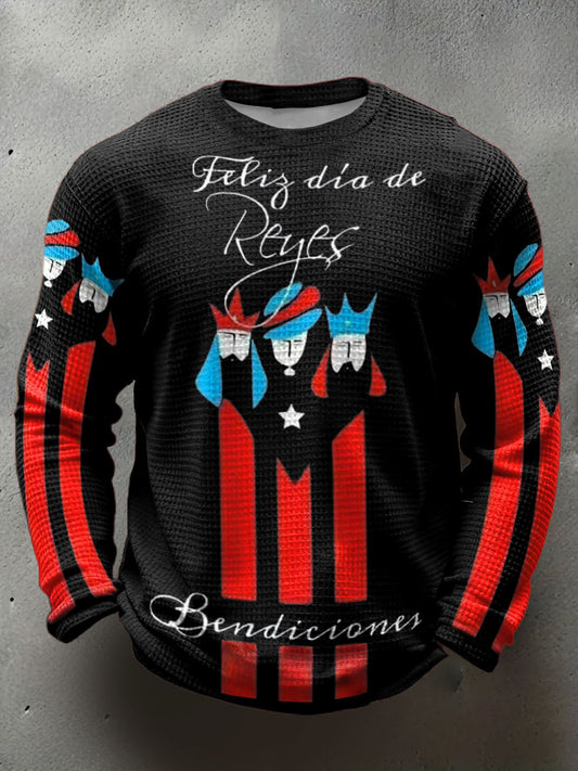 Hombres Puerto Rico Tres Reyes Día Arte Impreso Waffle Tops