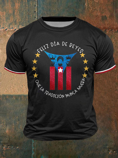 Camiseta impresa del arte del día de los tres reyes de Puerto Rico para hombre