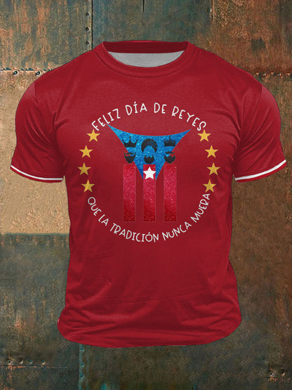 Camiseta impresa del arte del día de los tres reyes de Puerto Rico para hombre