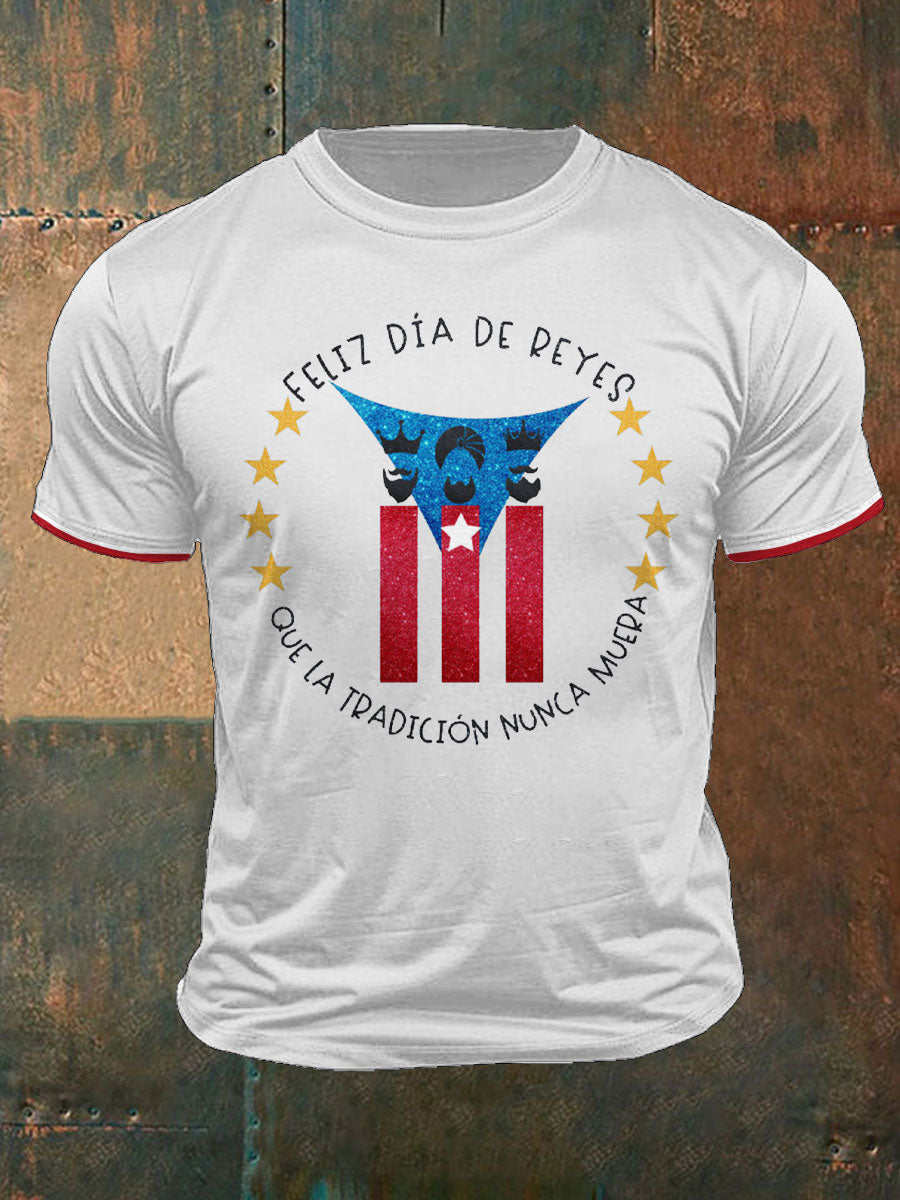 Camiseta impresa del arte del día de los tres reyes de Puerto Rico para hombre