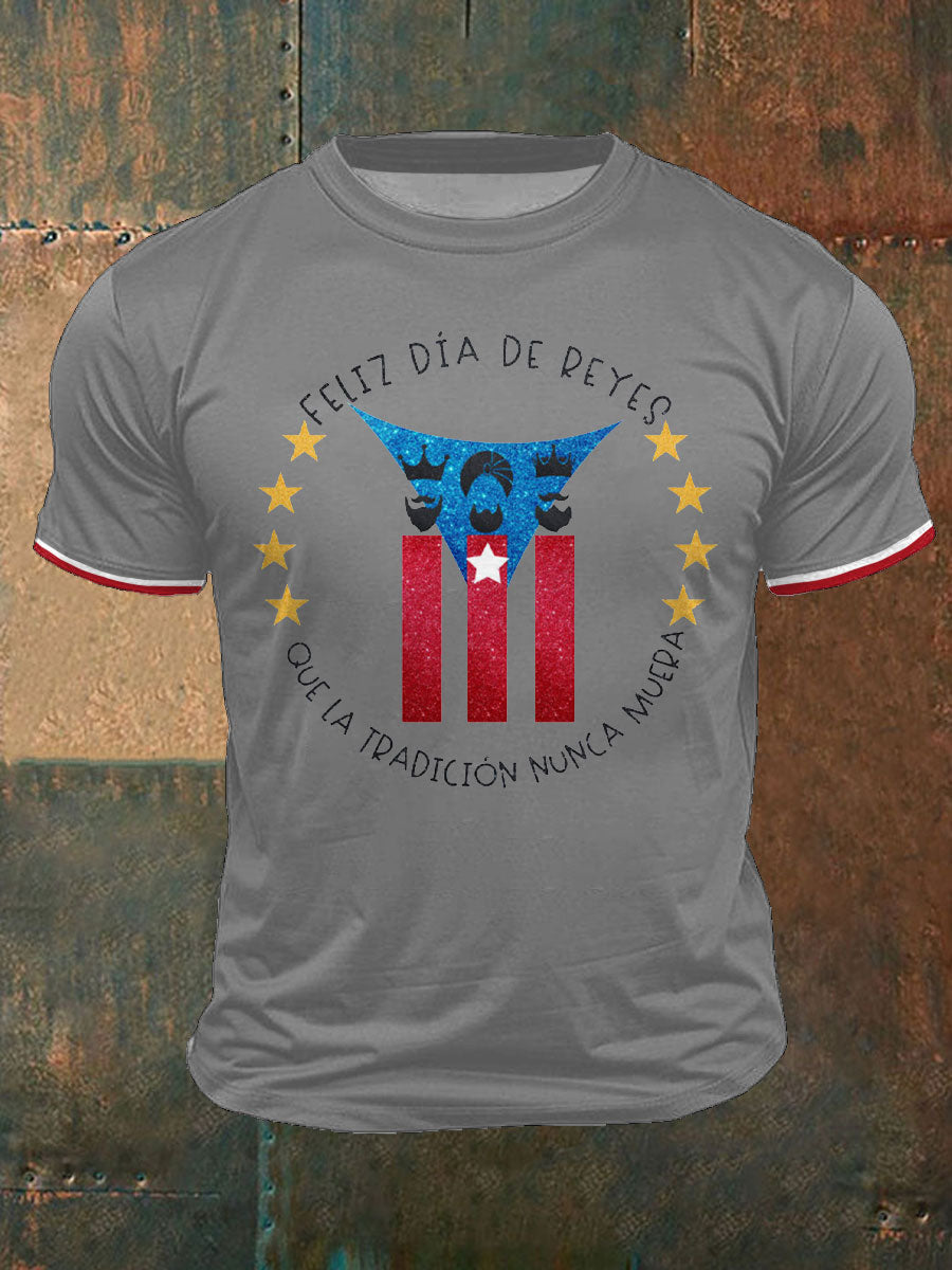 Camiseta impresa del arte del día de los tres reyes de Puerto Rico para hombre