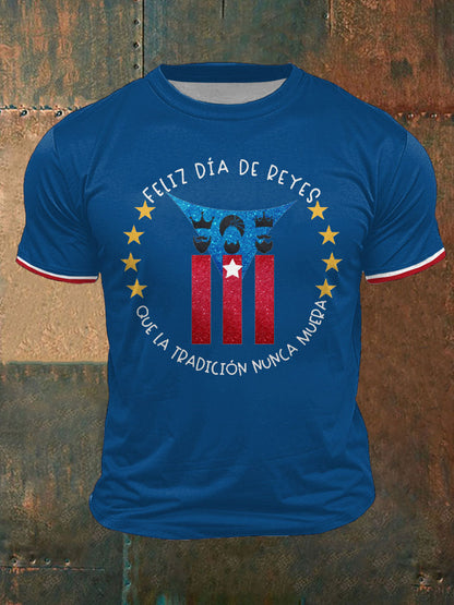 Camiseta impresa del arte del día de los tres reyes de Puerto Rico para hombre