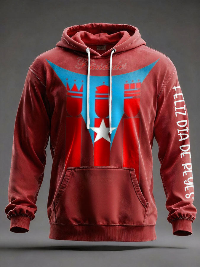 Unisex Puerto Rico Tres Reyes Día Arte Impreso Sudadera con capucha