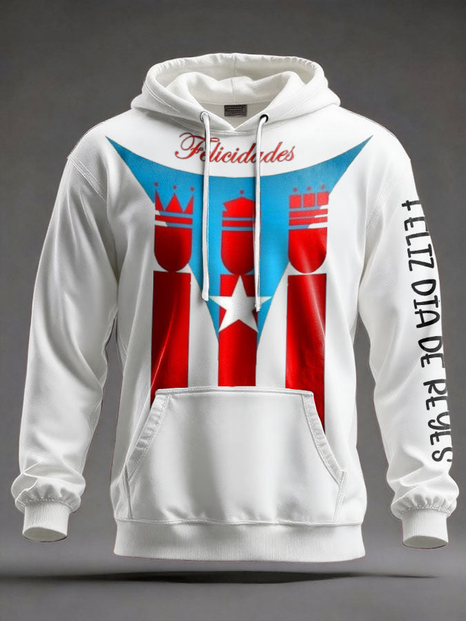 Unisex Puerto Rico Tres Reyes Día Arte Impreso Sudadera con capucha