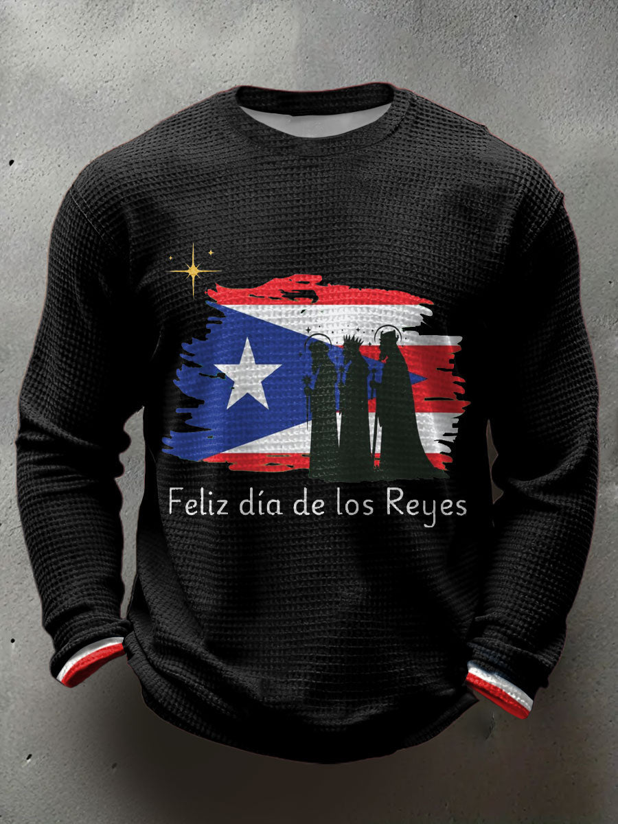 Hombres Puerto Rico Tres Reyes Día Arte Impreso Waffle Tops
