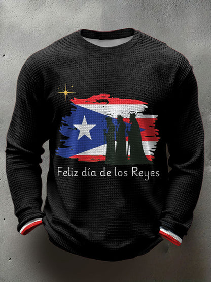 Hombres Puerto Rico Tres Reyes Día Arte Impreso Waffle Tops