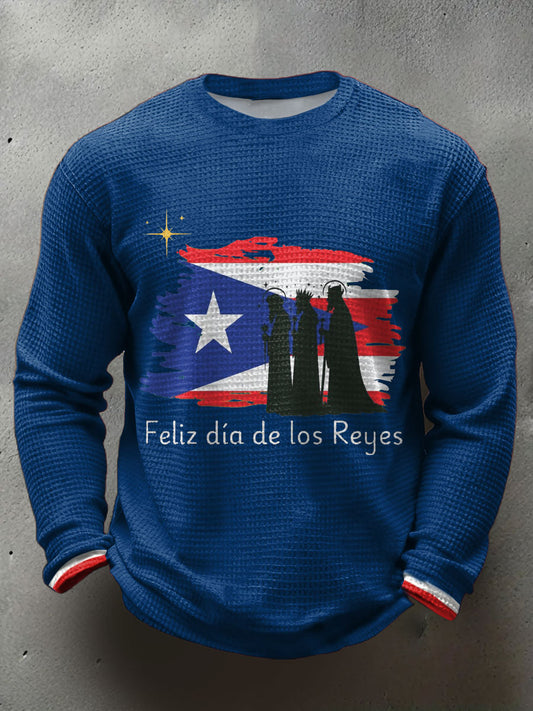 Hombres Puerto Rico Tres Reyes Día Arte Impreso Waffle Tops