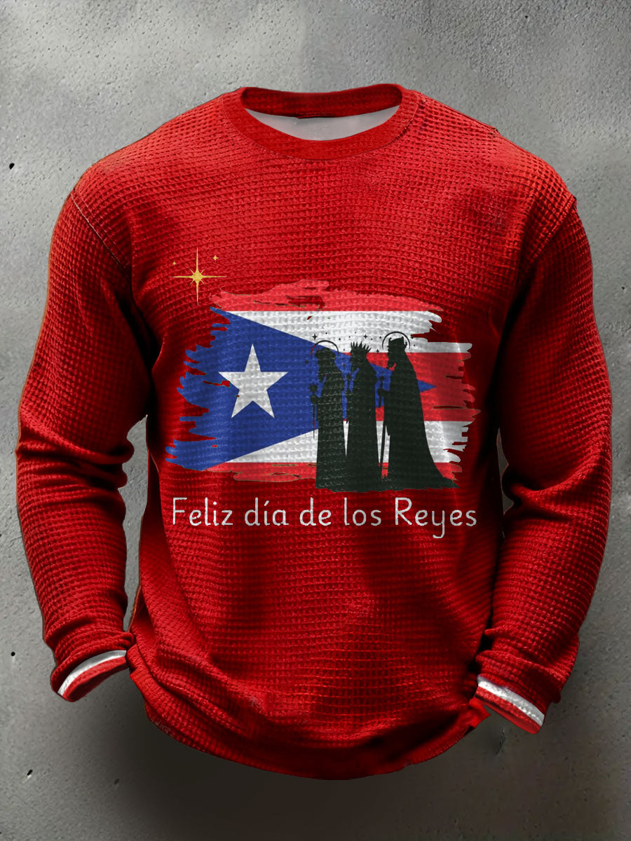 Hombres Puerto Rico Tres Reyes Día Arte Impreso Waffle Tops