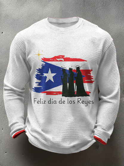 Hombres Puerto Rico Tres Reyes Día Arte Impreso Waffle Tops