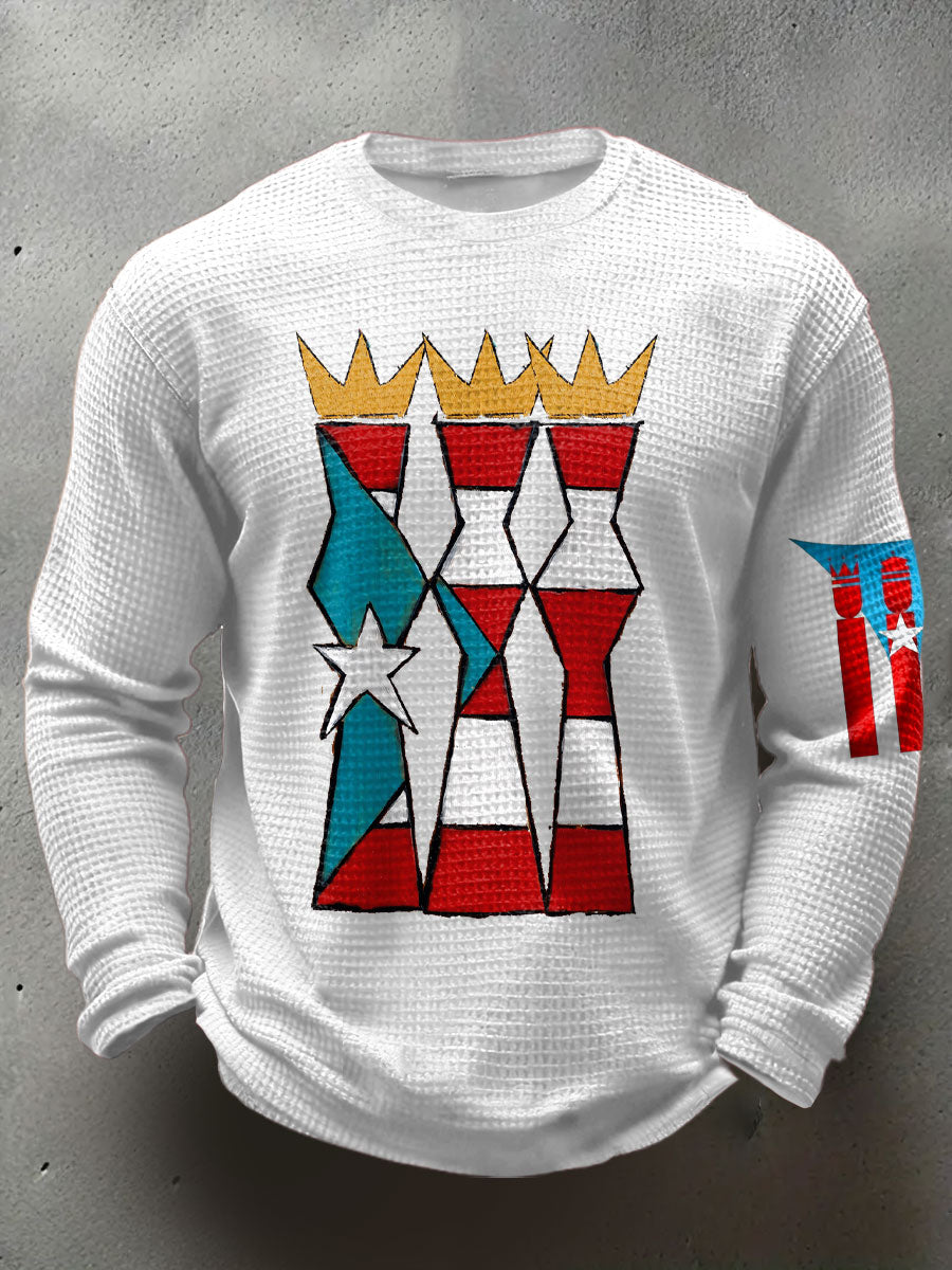 Hombres Puerto Rico Tres Reyes Día Arte Impreso Waffle Tops
