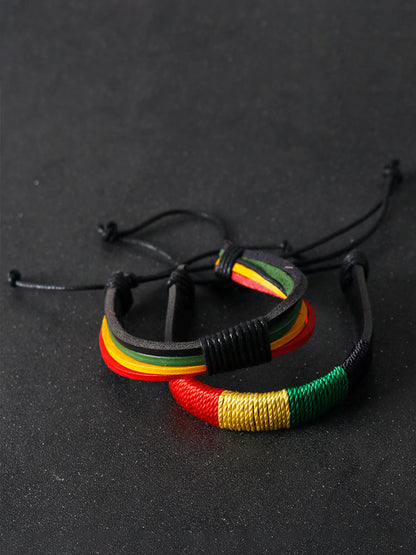 Pulsera trenzada unisex de cuero de reggae jamaicano