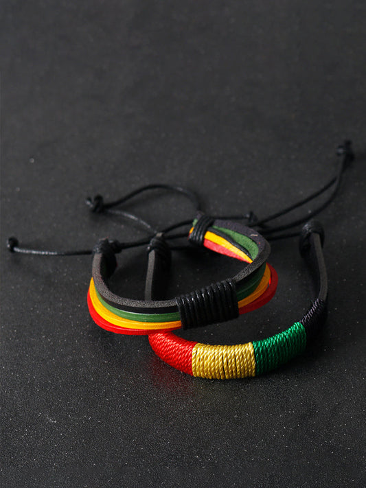 Pulsera trenzada unisex de cuero de reggae jamaicano