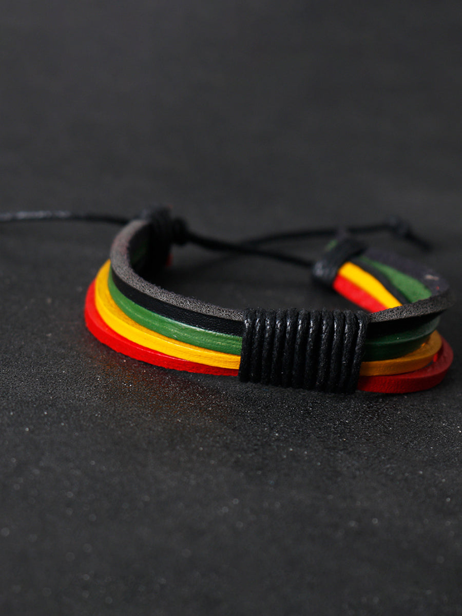 Pulsera trenzada unisex de cuero de reggae jamaicano