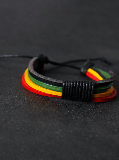 Pulsera trenzada unisex de cuero de reggae jamaicano