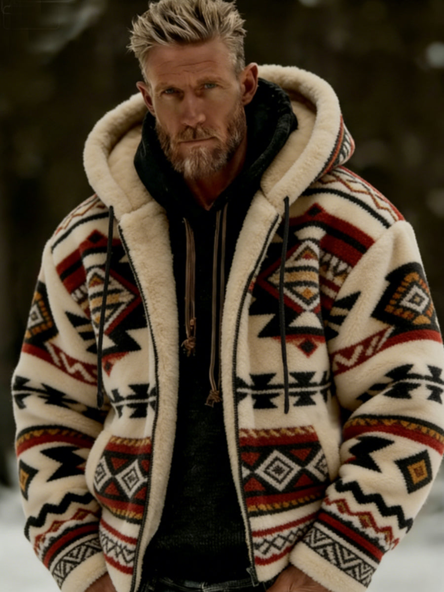 Chaqueta con capucha de invierno para hombre Aztecs Geometric Art Plush Warm Zip-Up