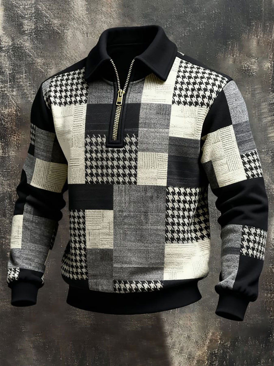 Chaqueta con cremallera impresa vintage para hombre