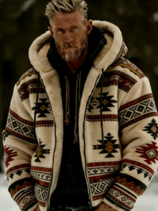 Chaqueta con capucha de invierno para hombre Aztecs Geometric Art Plush Warm Zip-Up
