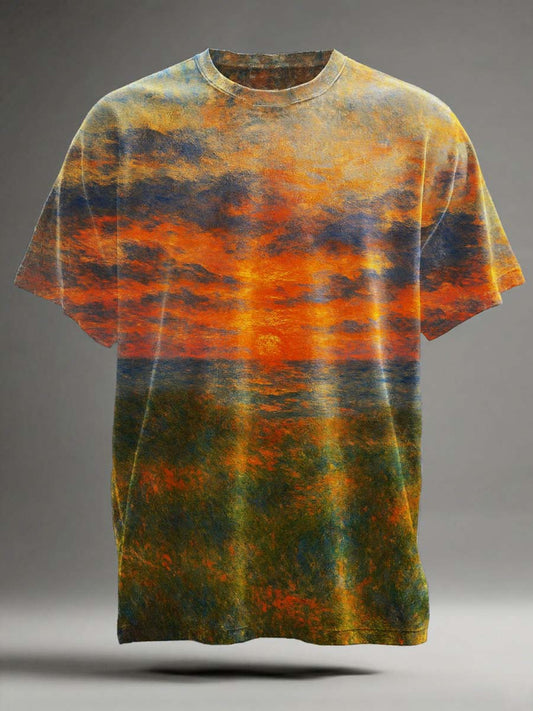 Camiseta de manga corta casual con estampado de Sunset Beach