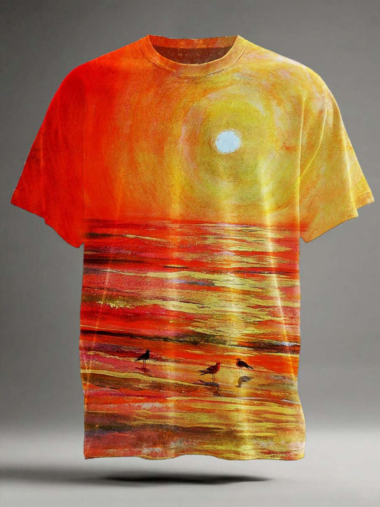 Beach Sunset Print Casual camiseta de manga corta
