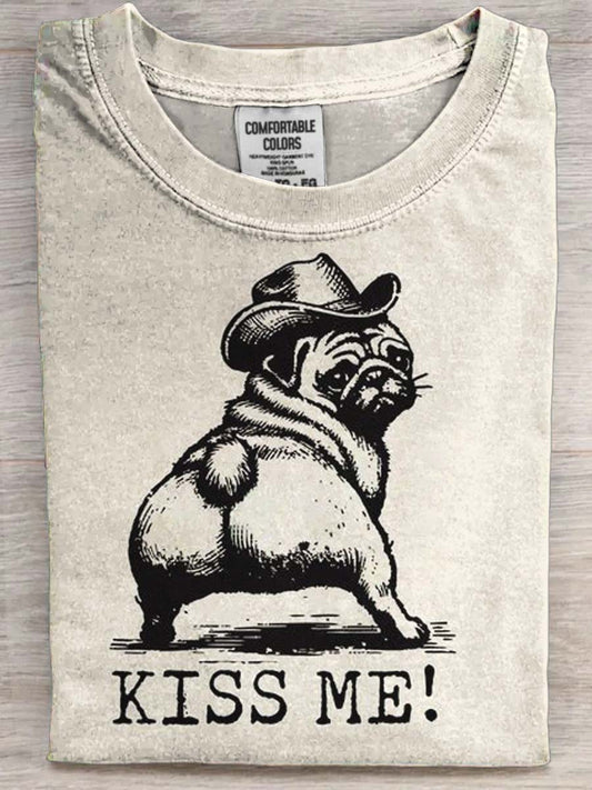 Camiseta casual de manga corta con estampado de perro divertido